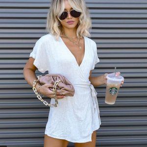 Vici Lauren Side Tie Linen Romper - Oatmeal